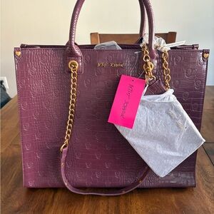Betsey Johnson Plum Textured Tote with Gold Chain